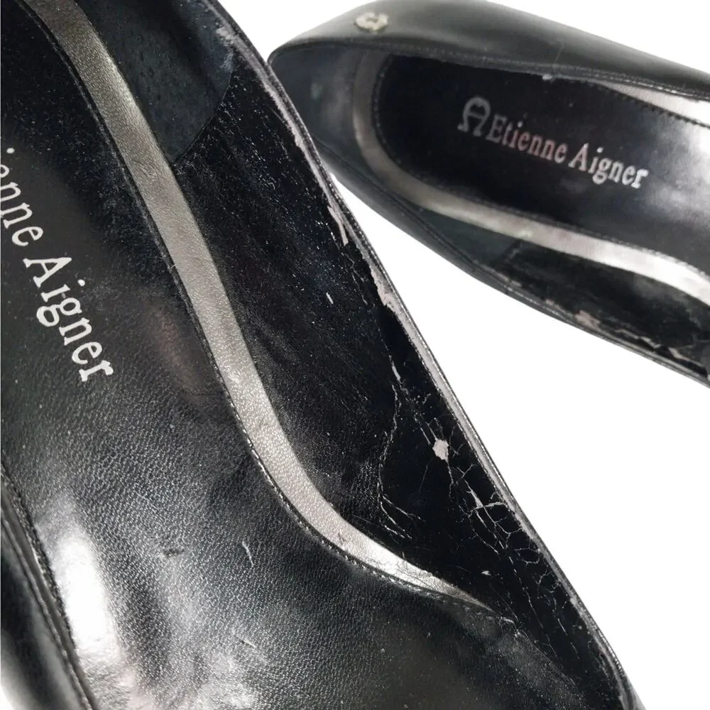 ETIENNE AIGNER! BLACK GENUINE LEATHER MODERATE HEELED CLASSIC PUMPS, HEELS! 7.5M